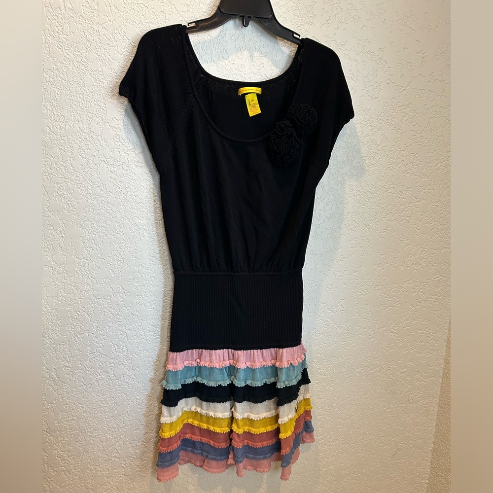 Catherine Malandrino Womens Silk Tiered A Line Dress Black Size Medium